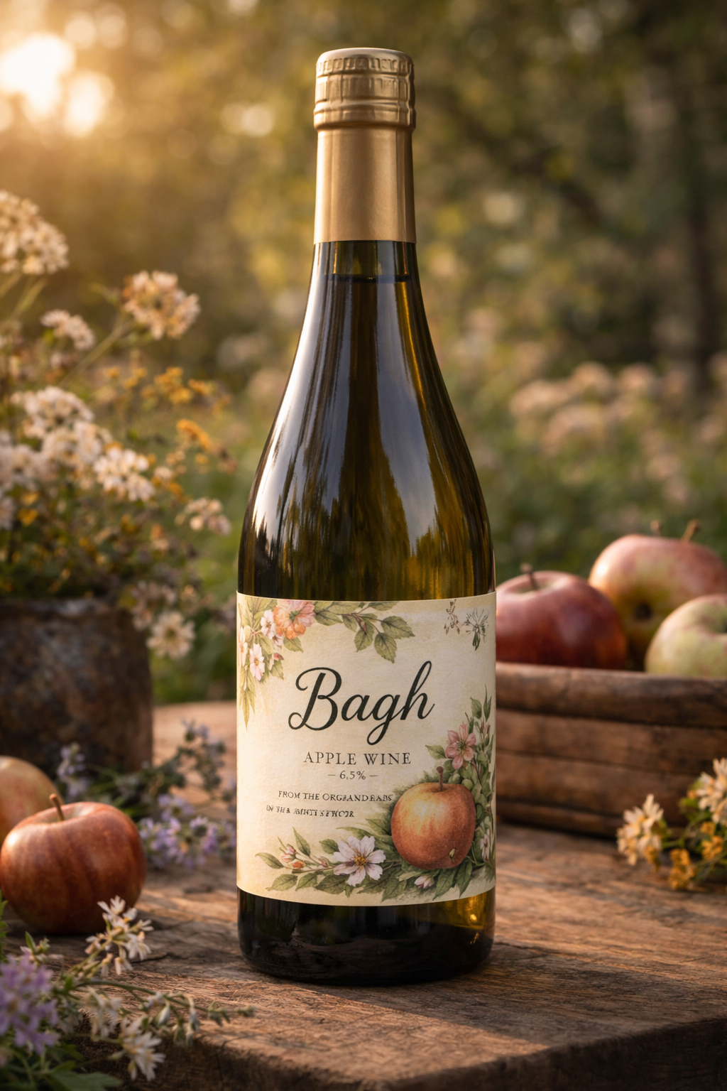 Bagh Apple Wine bottle among heritage apples